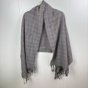 Ingles Buchan Pure Wool Black White Checkered Shawl Wrap Fringed Scotland Tartan